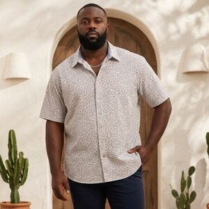 Izod Button Up Shortsleeve Geometric Pattern Shirt 4XLT GUC